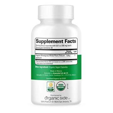 OS Organic Side | Organic Wheatgrass Capsules | 60 Count | USDA Certified Organic, Non-GMO, Vegan Supplement for Natural Energy Boost, Immune Support, and Wellness