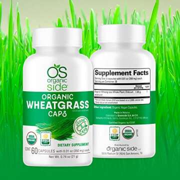 OS Organic Side | Organic Wheatgrass Capsules | 60 Count | USDA Certified Organic, Non-GMO, Vegan Supplement for Natural Energy Boost, Immune Support, and Wellness