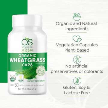 OS Organic Side | Organic Wheatgrass Capsules | 60 Count | USDA Certified Organic, Non-GMO, Vegan Supplement for Natural Energy Boost, Immune Support, and Wellness