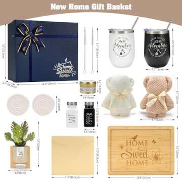 House Warming Gifts New Home, 12 Pcs Housewarming Gifts Basket for New House with Gift Box Packaging, 3D Botanical Greeting Card, Cutting Board for Couple, Closing Gifts for Home Buyers