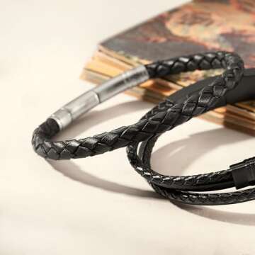 Fossil Men's Black/Silver Braided Leather Bracelet