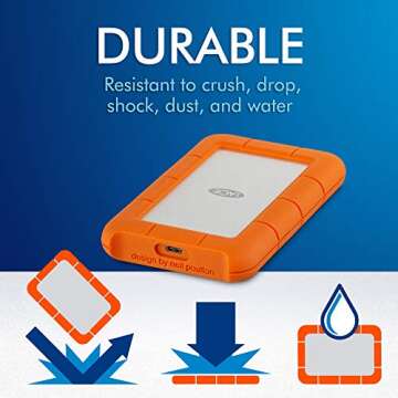 LaCie Rugged 5TB USB-C External Hard Drive - Shock, Dust, Rain Resistant Portable HDD for Mac and PC