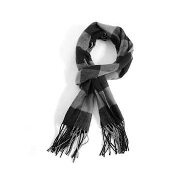 Rdylymx Men's Scarves Scarf Classic Arrival Winter Plaid Scarf Tassel Edge Soft Warm Scarf 72" × 13"(Black Grey)