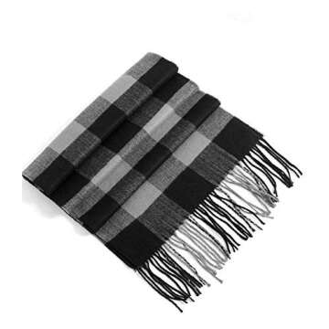 Rdylymx Men's Scarves Scarf Classic Arrival Winter Plaid Scarf Tassel Edge Soft Warm Scarf 72" × 13"(Black Grey)