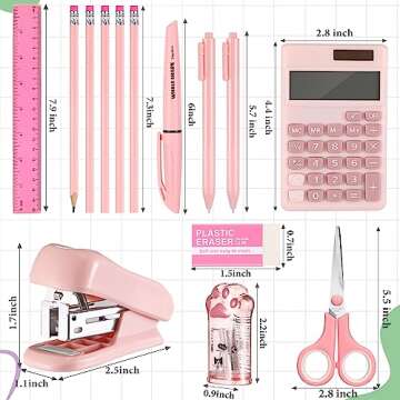 15 Pcs Back to School Supplies for Kids Cute Stationery Supplies Mini School Office Supplies Kit Includes Stapler Ruler Pencils Scissor Pencil Sharpener Pen Calculator Highlighter Eraser (Pink)