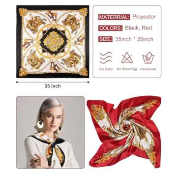 Senker Fashion 35" Women Satin Square Head Scarf, Pirate Accessories Silk Scarf Bandana for Hair Wrapping and Sleeping