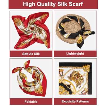 Senker Fashion 35" Women Satin Square Head Scarf, Pirate Accessories Silk Scarf Bandana for Hair Wrapping and Sleeping