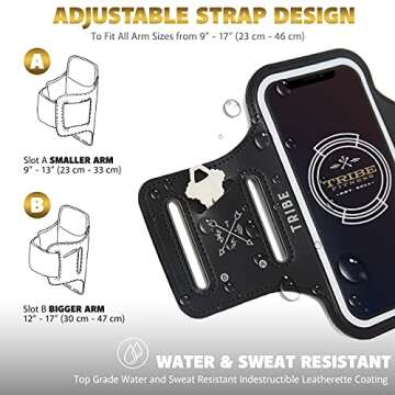 TRIBE Water Resistant Cell Phone Armband Case Running Holder for iPhone Pro Max Plus Mini SE (13/12/11/X/XS/XR/8/7/6/5) Galaxy S Ultra Plus Edge Note (21/20/10/9/8/7/6/5) Adjustable Strap & Key Pocket