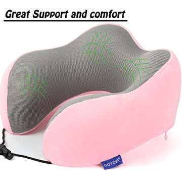 GOTDYA Travel Pillow,Travel Neck Pillows for Sleeping,100% Pure Memory Foam Soft Comfort & Support Pillow for Airplane/Car/Office&Home Rest Use-Pink