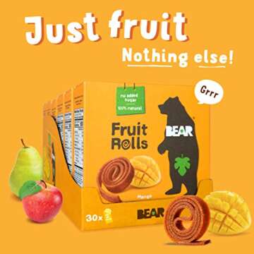 BEAR Real Fruit Yoyos, Mango, No Added Sugar, All Natural, Non GMO, Gluten Free, Vegan, Healthy On-The-Go Snack For Kids & Adults, 0.7 oz (Pack of 30)