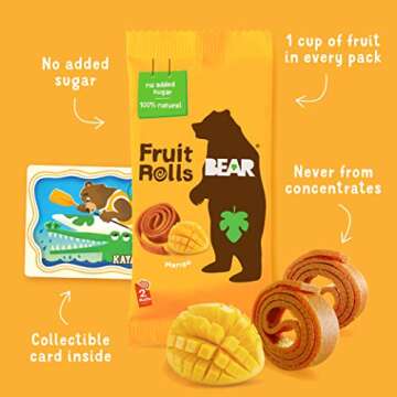 BEAR Real Fruit Yoyos, Mango, No Added Sugar, All Natural, Non GMO, Gluten Free, Vegan, Healthy On-The-Go Snack For Kids & Adults, 0.7 oz (Pack of 30)