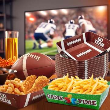 OHOME Football Party Supplies - 40 Pack Superbowl Party Decorations 2025 | Football Plates Disposable Trays for Football Party Favors - Football Accessories Decor for Birthday Party