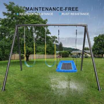 Hapfan 600lbs Heavy Duty Swing Set with 1 Platform Swing, 2 Belt Swings,A Frame Metal Swing Set for Outdoor Backyard