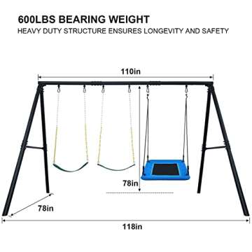 Hapfan 600lbs Heavy Duty Swing Set with 1 Platform Swing, 2 Belt Swings,A Frame Metal Swing Set for Outdoor Backyard