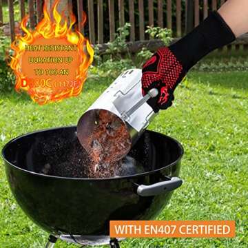 BBQ Fireproof Gloves, Grill Cut-Resistant Gloves 1472°F Heat Resistant Gloves, Non-Slip Silicone Oven Gloves, Kitchen Safe Cooking Gloves for Oven Mitts,Barbecue,Cooking, Frying,13.5 Inch-Red