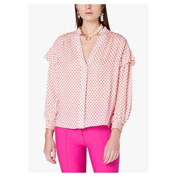 Derek Lam 10 Crosby Womens Kaena Ruffle Blouse Ecru-Red 4