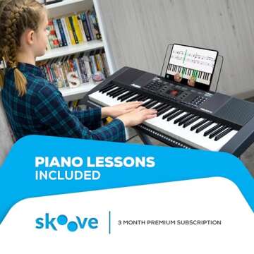 Alesis Melody 61 Key Keyboard Piano for Beginners with Speakers, Stand, Bench, Headphones, Microphone, Sheet Music Stand, 300 Sounds and Music Lessons