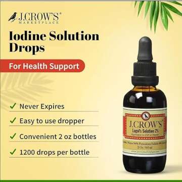 J.CROW'S® Lugol's 2% Iodine Solution & 'Folk Medicine' Book Bundle: Essential Iodine Formulation Since 1829 Paired with a New England Almanac of Natural Health Care Knowledge