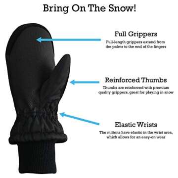 N'Ice Caps Kids Waterproof Snow Mittens Cold Weather Thinsulate Insulated (Black, 2-3 Years)