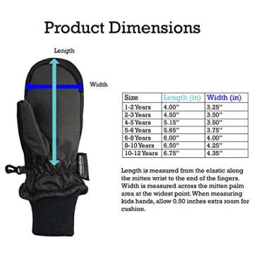 N'Ice Caps Kids Waterproof Snow Mittens Cold Weather Thinsulate Insulated (Black, 2-3 Years)