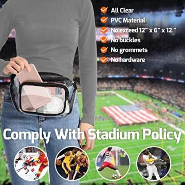 Veckle Clear Fanny Pack Stadium Approved - Clear Bag for Stadium Events Transparent Belt Bag for Women Men, Adjustable Waist Bag for Sports, Concerts, Black