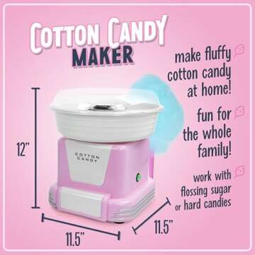 Nostalgia Cotton Candy Machine - Retro Cotton Candy Machine for Kids with 2 Reusable Cones, 1 Sugar Scoop, and 1 Extractor Head – Pink