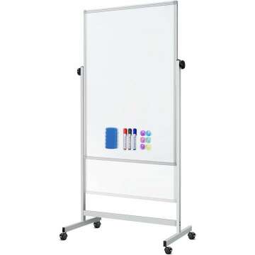 Mobile Adjustable Whiteboard - 32x48" Double-Sided with Wheels