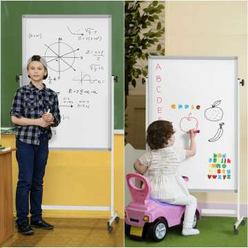 32x48" Mobile Whiteboard on Wheels – Adjustable & Double-Sided