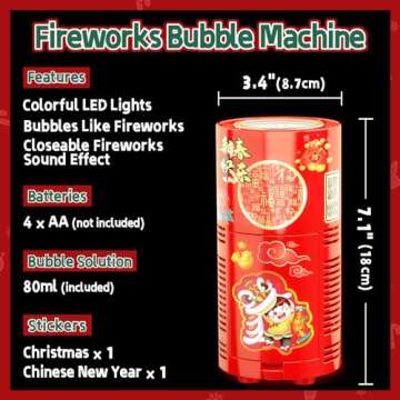 RGB LED Fireworks Bubble Machine for Kids and Parties