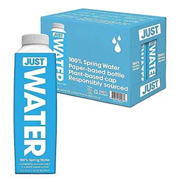 JUST Water, Premium Pure Still Spring Water in an Eco-Friendly BPA Free Plant-Based Bottle - Naturally Alkaline, High 8.0 pH - Fully Recyclable Boxed Water Carton (Pack of 12 and Pack of 24)