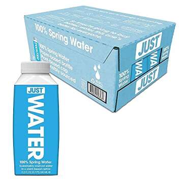 JUST Water, Premium Pure Still Spring Water in an Eco-Friendly BPA Free Plant-Based Bottle - Naturally Alkaline, High 8.0 pH - Fully Recyclable Boxed Water Carton (Pack of 12 and Pack of 24)