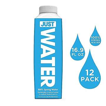 JUST Water, Premium Pure Still Spring Water in an Eco-Friendly BPA Free Plant-Based Bottle - Naturally Alkaline, High 8.0 pH - Fully Recyclable Boxed Water Carton (Pack of 12 and Pack of 24)