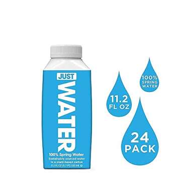 JUST Water, Premium Pure Still Spring Water in an Eco-Friendly BPA Free Plant-Based Bottle - Naturally Alkaline, High 8.0 pH - Fully Recyclable Boxed Water Carton (Pack of 12 and Pack of 24)