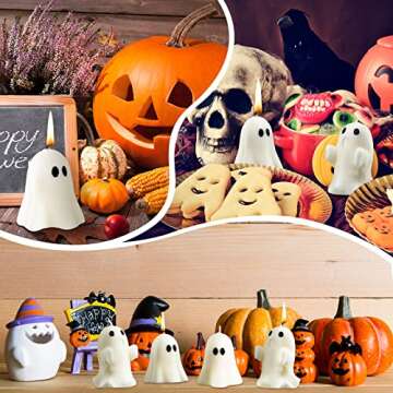 Minatee 4 Pieces Large Halloween Ghost Candles Ghost Decor Burning Candles White Scented Wax Candles Spooky Candles Gifts for Boo Basket Stuffers Halloween Room Table Indoor Decorations, 2 Style