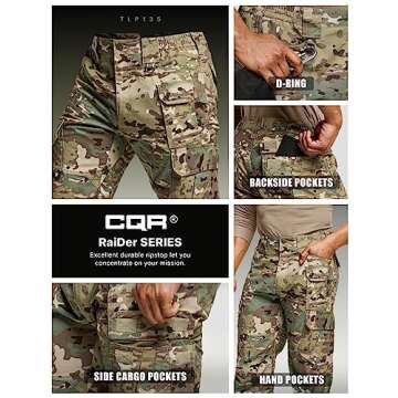 CQR Men's Tactical Pants, Water Resistant Ripstop Cargo Pants, Lightweight EDC Work Hiking Pants, Outdoor Apparel, Duratex Mag Pocket Utility Camo, 34W x 32L