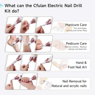 Electric Nail Drill Set, 10 in 1 Professional Manicure Pedicure Kit Cordless Pedicure Tools, 5 Speed Rechargeable Hand Foot Care Nail Drill Toenail Grinder for Thick Nail Grind Trim Women Men - White