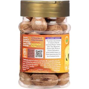 Rani Nutmeg (Jaiphul) Whole Spice, 17-19 Pieces, 3oz (85g) PET Jar ~ All Natural | Vegan | Gluten Friendly | NON-GMO | Kosher | Indian Origin