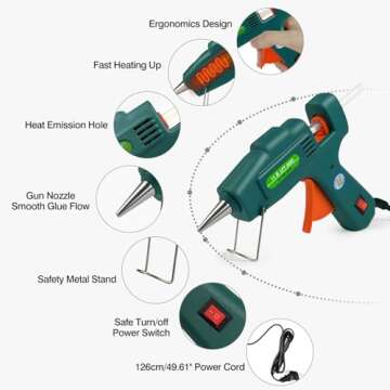 SHJADE Hot Glue Gun with 30 Glue Sticks, Fast Preheating Hot Melt Gun, Mini Glue Gun Kit for Kids DIY School Craft Projects and Quick Home Repairs, 20W Green