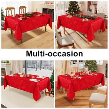 Smiry Jacquard Tablecloth, 52x52 Inch Waterproof Holly Patterns Damask Table Cloth, Rectangle Fabric Table Covers for Celebration, and Christmas Dinner, Burgundy