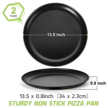 13½ Inch Pizza Pans Pack of 2, P&P CHEF Large Pizza Pan Set for Kitchen Restaurant, Nonstick Surface Covers Stainless Steel Core, Easy Clean & Oven Safe, Common Size, Black