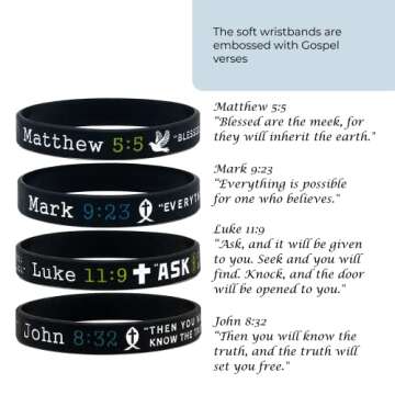 Ezekiel Gift Co. New Testament Bible Bracelets with Scripture Verses from the Four Gospels Silicone Rubber Wrist Bands Religious Christian Gifts