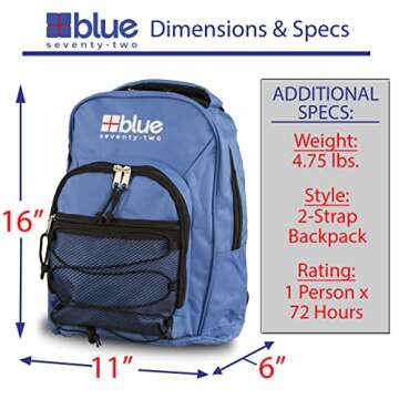 Blue Coolers Blue Seventy-Two | 72 Hour Emergency Backpack Survival Kit for 1 Person | Survival Kit for Wildfires, Earthquakes, Tornado, Hurricane, and Other Emergencies…