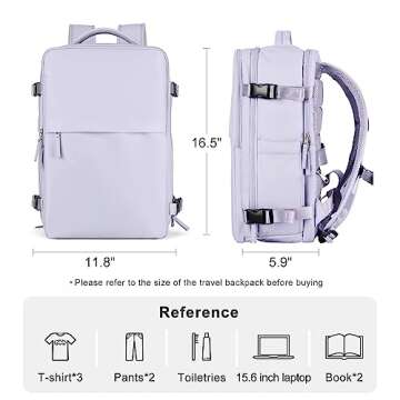 Laptop Travel Backpack For Women Men Airline Approved Carry On Bags For Airplanes Underseat Luggage Backpack For Traveling On Airplane Personal Item Travel Bag For Airlines Travel Essentials Purple