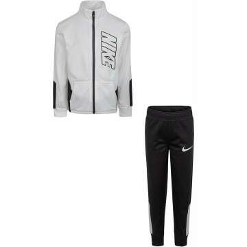 Nike Kids Boy's Color Block Full Zip Hoodie and Jogger Pants Two-Piece Track Set (Little Kids) Black/White 7 Little Kids