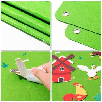 WATINC Farm Animals Felt Story Board Set 3.5Ft 38Pcs Preschool Farmhouse Themed Storytelling Flannel Barnyard Domestic Livestock Early Learning Interactive Play Kit Wall Hanging Gift for Toddlers Kids