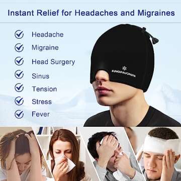 Gel Ice Migraine Headache Relief Cap, Adjustable Headache Cap Migraine with Drawstring Fits All Heads, Cold Compression Migraine Relief Cap for Tension, Stress, Sinus, Puffy Eyes, Hot/Cold Therapy