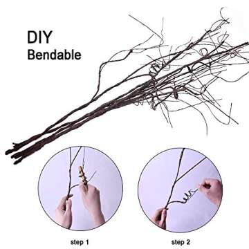 FeiLix 10PCS Lifelike Curly Willow Branches Decorative Dried Artificial Twigs, 30.7 Inches Fake Bendable Sticks Vintage Vines/Stems DIY Greenery Plants Craft Vases Home Garden Hotel Farmhouse Decor