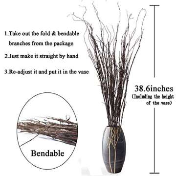 FeiLix 10PCS Lifelike Curly Willow Branches Decorative Dried Artificial Twigs, 30.7 Inches Fake Bendable Sticks Vintage Vines/Stems DIY Greenery Plants Craft Vases Home Garden Hotel Farmhouse Decor