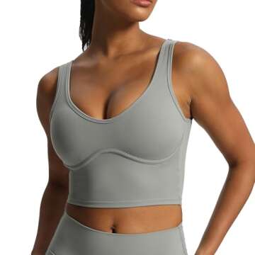 Aoxjox Women's Workout Brooke Tank Crop Curve Longline Fitness Sports Bras Padded Training Gym Bra Yoga Top (Grey, Small)