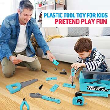 LOYO Kids Toys Tool Set - Pretend Play Construction Toy with Tool Box Kids Tool Belt Electronic Toy Drill Construction Accessories Gift for Toddlers Boys Ages 3 , 4, 5, 6, 7 Years Old (Blue)